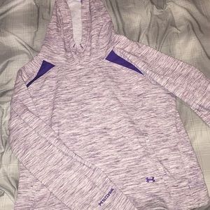Purple and white striped under armor hoodie.